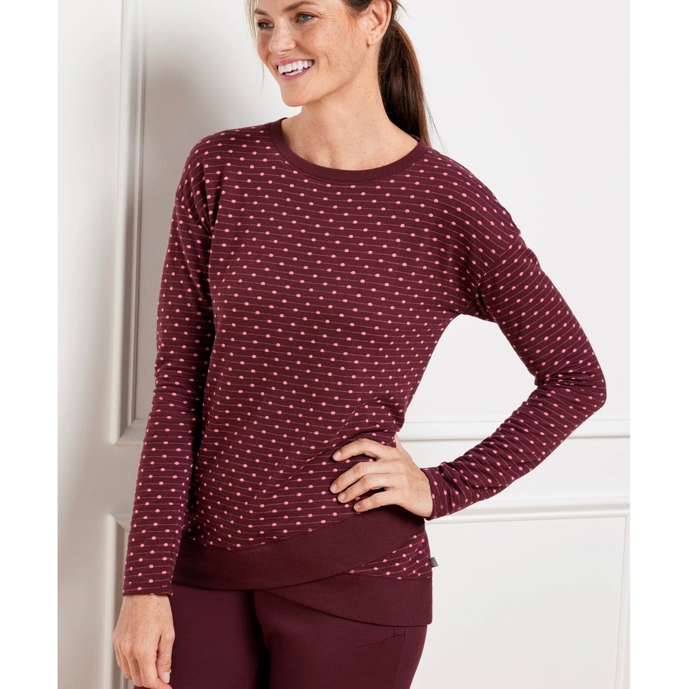 T by Talbots JACQUARD WRAP HEM PULLOVER Size Medium Burgandy Pink‎